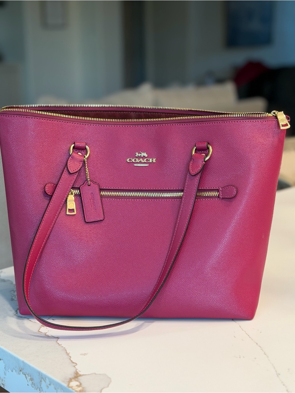 Coach Raspberry Pink Leather Tote with Gold Hardware